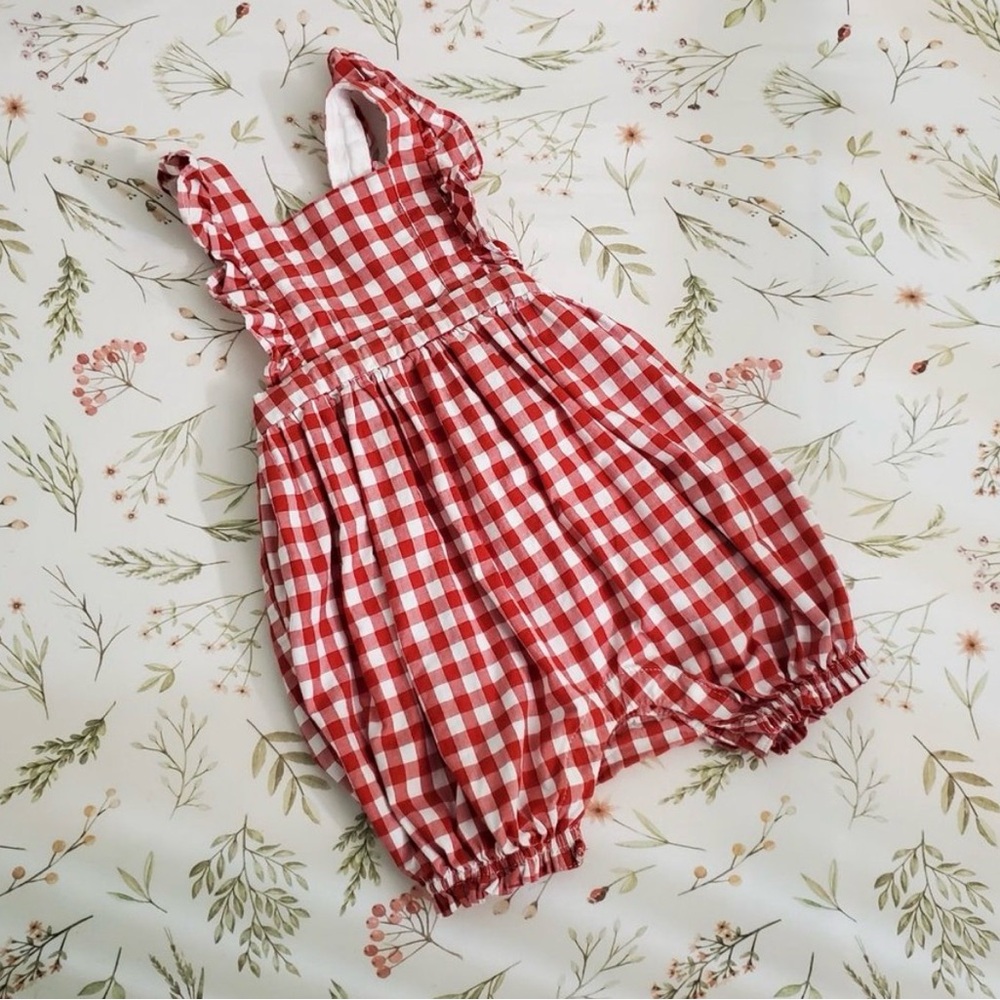 Baby Gap Gingham Romper Red White 3-6 months